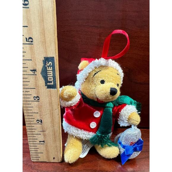 Disney Store 2001 Winnie The Pooh Holiday Stocking & Bell Mini Plush Ornament - Picture 5 of 6